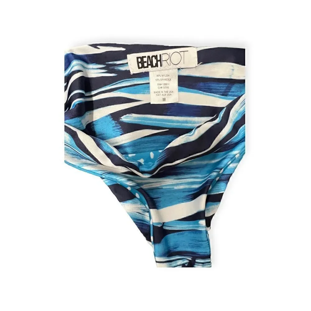 BEACH RIOT reversible Blue & white striped polka dot bikini bottom, Medium, NWOT